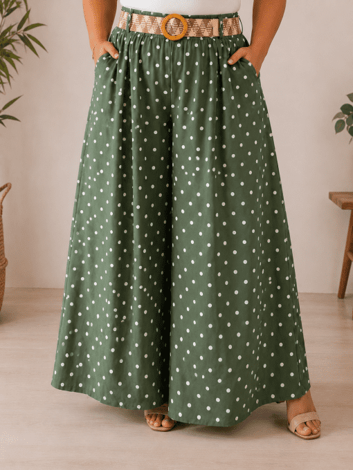Pantalon à pois avec ceinture MAYA vert àpois blanc
