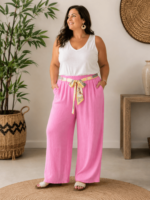 Pantalon coton avec ceinture ROSA rose