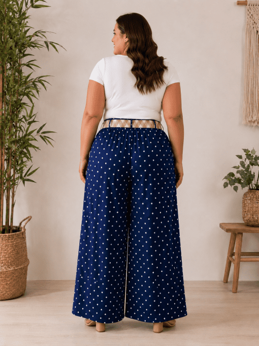 Pantalon à pois avec ceinture MAYA bleu marine