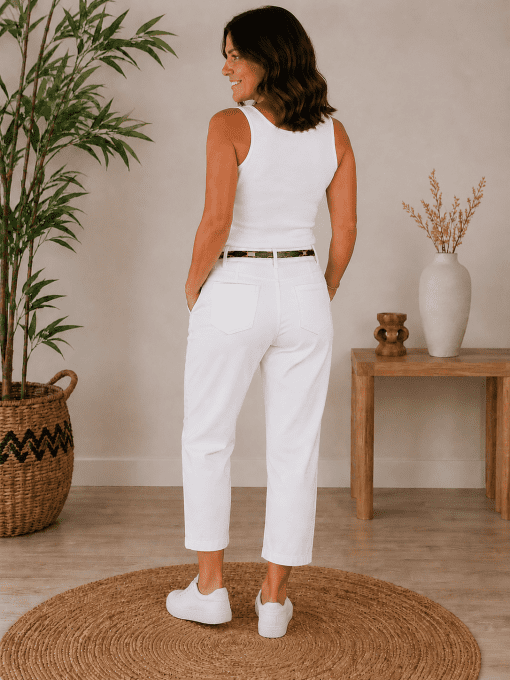 Pantacourt SONIA blanc avec ceinture tissu