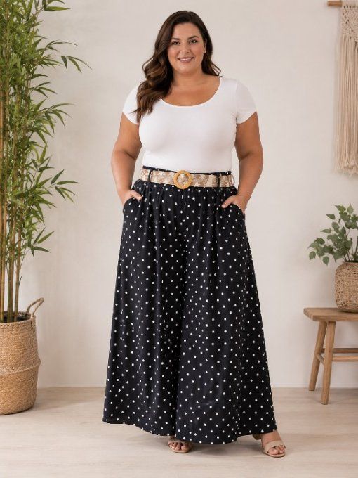 Jupe à pois avec ceinture JADE noire