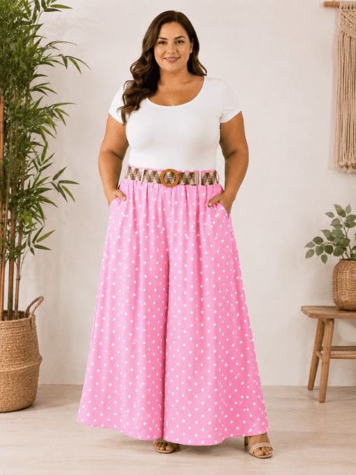 Jupe à pois avec ceinture JADE rose
