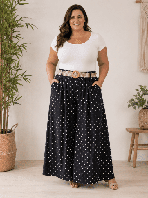 Pantalon à pois avec ceinture MAYA noir